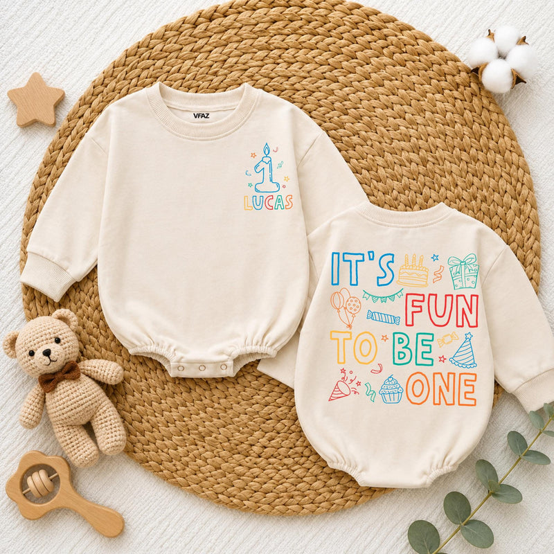 Personalized First Birthday Baby Romper with Candle and Stars Custom Name Outfit for One Year Old Boys or Girls Celebration Gift