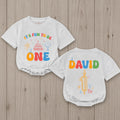 Personalized First Birthday Baby Romper It's Fun to Be One Outfit for Boys or Girls, Colorful Party Design with Name and Candle Details