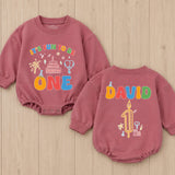 Personalized First Birthday Baby Romper It's Fun to Be One Outfit for Boys or Girls, Colorful Party Design with Name and Candle Details