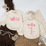 Personalized First Birthday Baby Romper with Pink Butterfly Design, Custom Name Girl Outfit Soft Cotton Bodysuit for Infant Celebration Gift