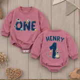 Personalized First Birthday Baby Romper with Space Theme, Custom Name Astronaut Galaxy Bodysuit, Rocket Ship and Planet Design