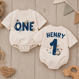 Personalized First Birthday Baby Romper with Space Theme, Custom Name Astronaut Galaxy Bodysuit, Rocket Ship and Planet Design