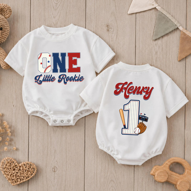Personalized First Birthday Baseball Romper for Boys Custom One Little Rookie Cake Smash Outfit Soft Cotton Seasonal