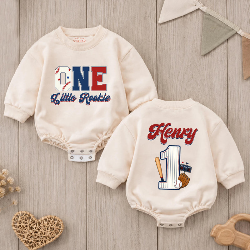 Personalized First Birthday Baseball Romper for Boys Custom One Little Rookie Cake Smash Outfit Soft Cotton Seasonal