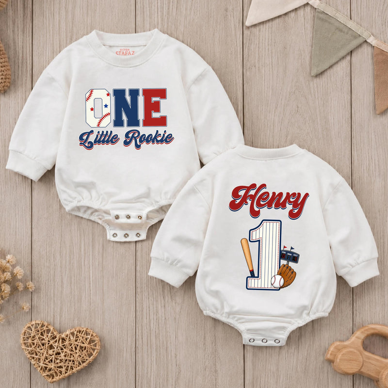 Personalized First Birthday Baseball Romper for Boys Custom One Little Rookie Cake Smash Outfit Soft Cotton Seasonal