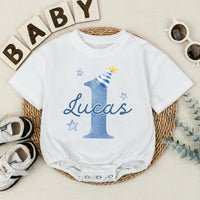 Personalized First Birthday Boy Bubble Romper Custom Baby Bodysuit for 1st Cake Smash Soft Cotton Seasonally Suitable