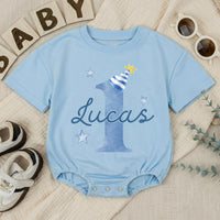 Personalized First Birthday Boy Bubble Romper Custom Baby Bodysuit for 1st Cake Smash Soft Cotton Seasonally Suitable