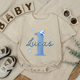 Personalized First Birthday Boy Bubble Romper Custom Baby Bodysuit for 1st Cake Smash Soft Cotton Seasonally Suitable