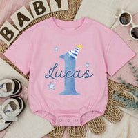 Personalized First Birthday Boy Bubble Romper Custom Baby Bodysuit for 1st Cake Smash Soft Cotton Seasonally Suitable