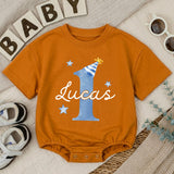 Personalized First Birthday Boy Bubble Romper Custom Baby Bodysuit for 1st Cake Smash Soft Cotton Seasonally Suitable