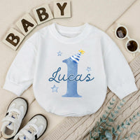 Personalized First Birthday Boy Bubble Romper Custom Baby Bodysuit for 1st Cake Smash Soft Cotton Seasonally Suitable