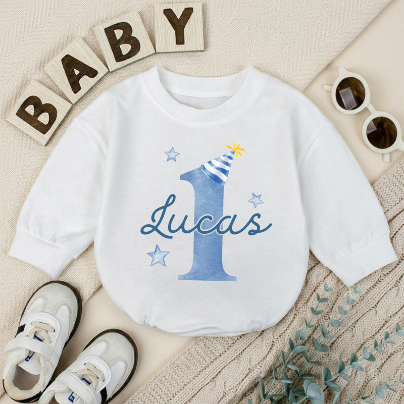 Personalized First Birthday Boy Bubble Romper Custom Baby Bodysuit for 1st Cake Smash Soft Cotton Seasonally Suitable