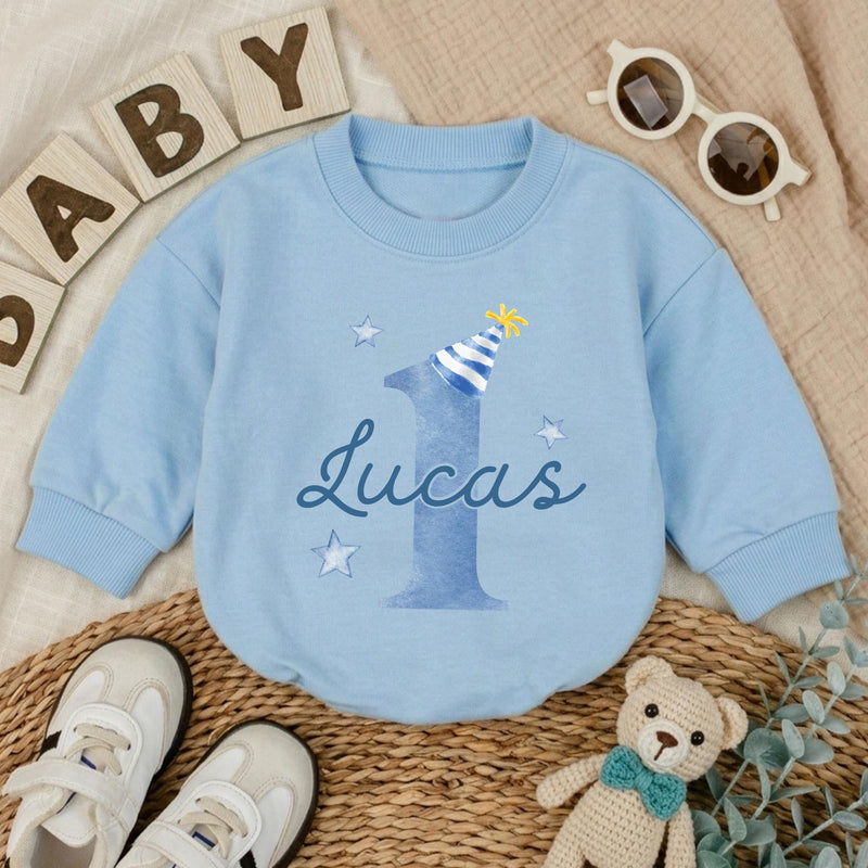Personalized First Birthday Boy Bubble Romper Custom Baby Bodysuit for 1st Cake Smash Soft Cotton Seasonally Suitable