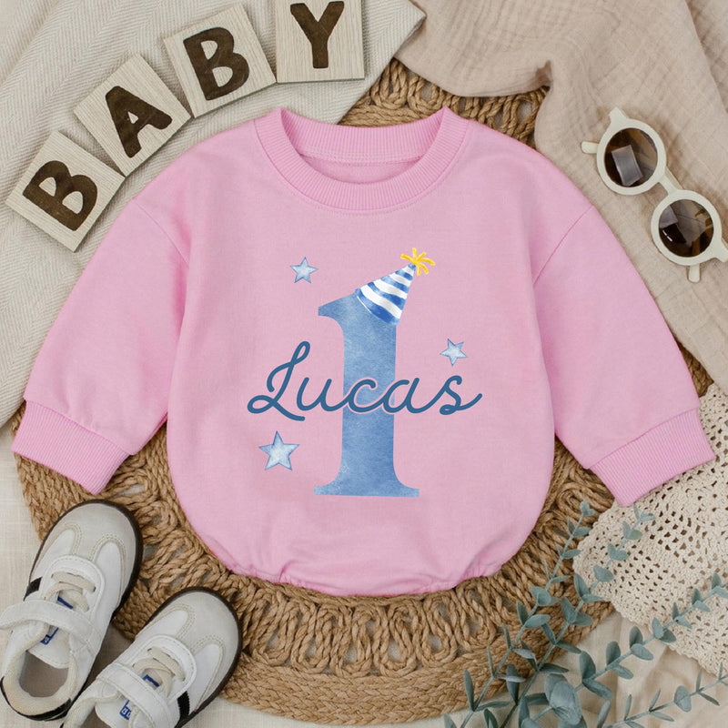Personalized First Birthday Boy Bubble Romper Custom Baby Bodysuit for 1st Cake Smash Soft Cotton Seasonally Suitable