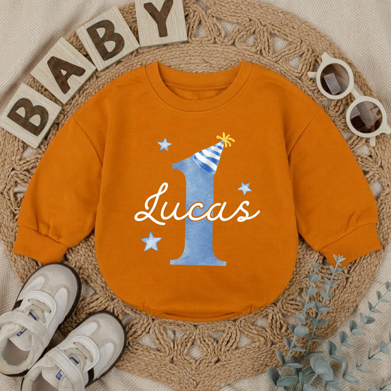 Personalized First Birthday Boy Bubble Romper Custom Baby Bodysuit for 1st Cake Smash Soft Cotton Seasonally Suitable