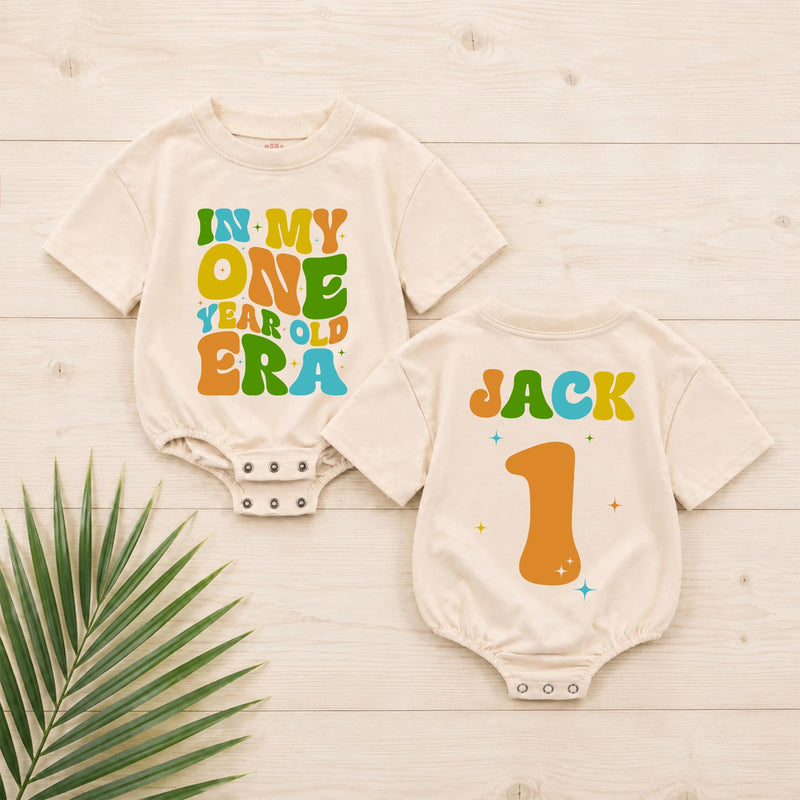 Personalized First Birthday Boy Outfit Custom Romper with Bright Colorful Text and Graphics for Toddler 1st Celebration Soft Cotton Summer Wear