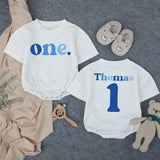 Personalized First Birthday Boy Romper with Blue One Design, Custom Name and Age Outfit for Cake Smash, Soft Cotton Baby Party Clothes