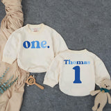 Personalized First Birthday Boy Romper with Blue One Design, Custom Name and Age Outfit for Cake Smash, Soft Cotton Baby Party Clothes