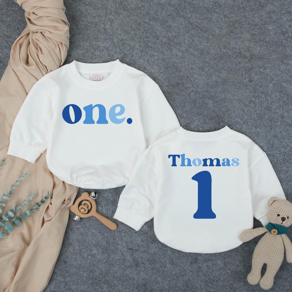 Personalized First Birthday Boy Romper with Blue One Design, Custom Name and Age Outfit for Cake Smash, Soft Cotton Baby Party Clothes