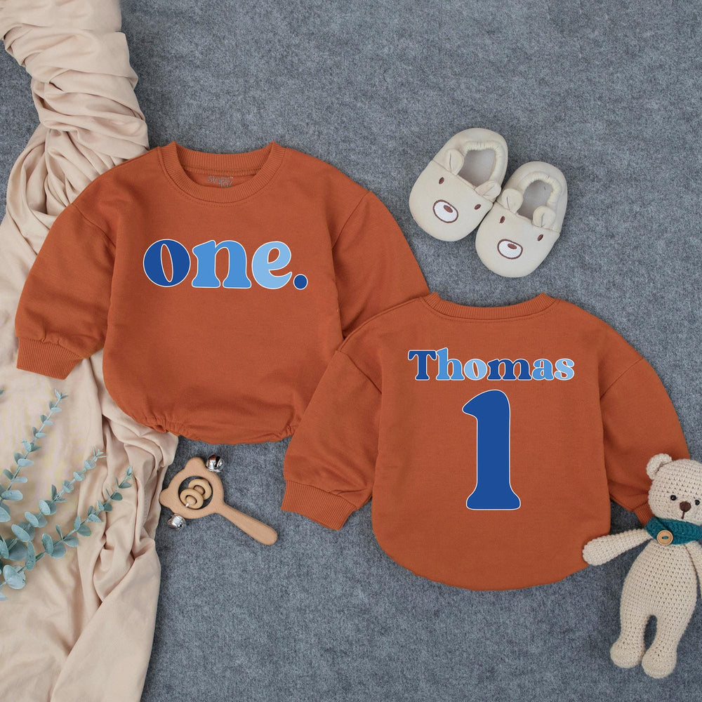 Personalized First Birthday Boy Romper with Blue One Design, Custom Name and Age Outfit for Cake Smash, Soft Cotton Baby Party Clothes