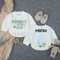 Personalized First Birthday Boy Romper with Cupcake and Name Mateo Whimsical Party Outfit Toddler Baby Clothes Light Blue Polka Dots Gift