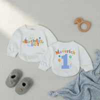 Custom Baby Boy Birthday Romper with Balloons & Candle Artwork, Personalized Name & Age, Soft Cotton Bodysuit for Cake Smash & Milestone Photos