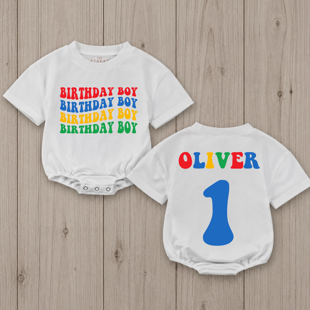 Personalized First Birthday Boy Romper with Retro Colors Name Design Baby Outfit for Cake Smash Party Comfortable Cotton Gift for Oliver