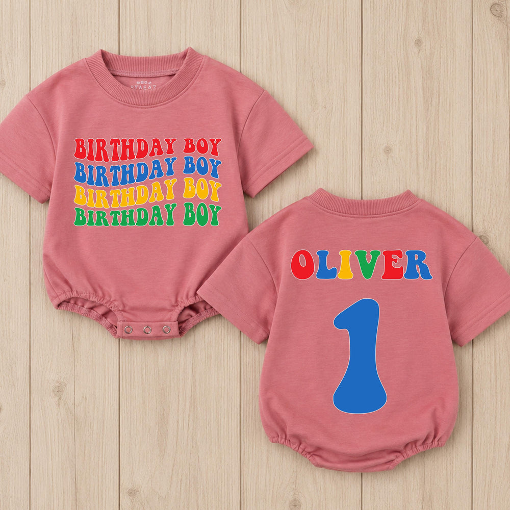 Personalized First Birthday Boy Romper with Retro Colors Name Design Baby Outfit for Cake Smash Party Comfortable Cotton Gift for Oliver