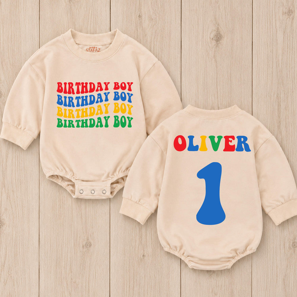 Personalized First Birthday Boy Romper with Retro Colors Name Design Baby Outfit for Cake Smash Party Comfortable Cotton Gift for Oliver