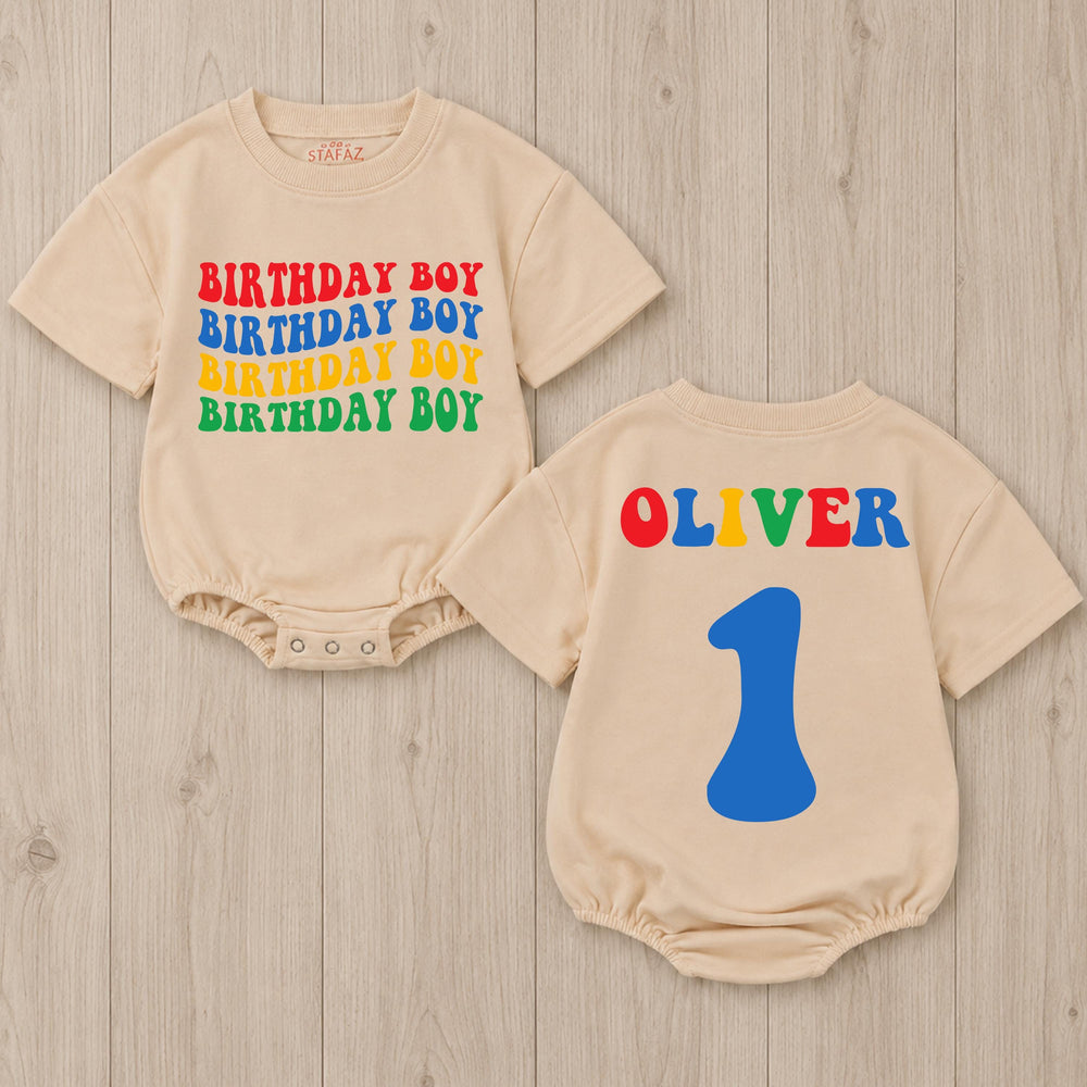 Personalized First Birthday Boy Romper with Retro Colors Name Design Baby Outfit for Cake Smash Party Comfortable Cotton Gift for Oliver