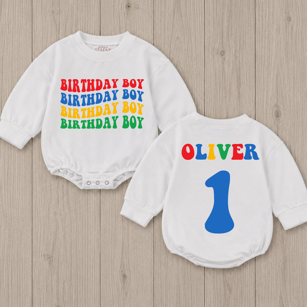 Personalized First Birthday Boy Romper with Retro Colors Name Design Baby Outfit for Cake Smash Party Comfortable Cotton Gift for Oliver