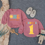 Personalized First Birthday Boy Romper Retro Design One Happy Boy Cake Smash Outfit Mustard Teal Burnt Orange Cotton Baby Clothes