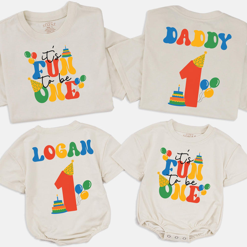 Personalized First Birthday Family Matching Outfit for Baby Toddler Kids and Adults Soft Cotton Tee Romper Set Celebration Gift