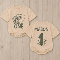 Personalized First Birthday Fishing Outfit Baby Romper Reeling in the Big One Bodysuit Soft Cotton One Year Old Boy or Girl Gift