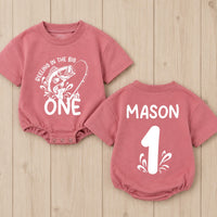 Personalized First Birthday Fishing Outfit Baby Romper Reeling in the Big One Bodysuit Soft Cotton One Year Old Boy or Girl Gift
