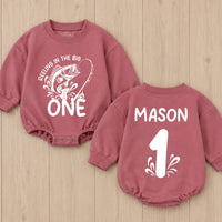 Personalized First Birthday Fishing Outfit Baby Romper Reeling in the Big One Bodysuit Soft Cotton One Year Old Boy or Girl Gift