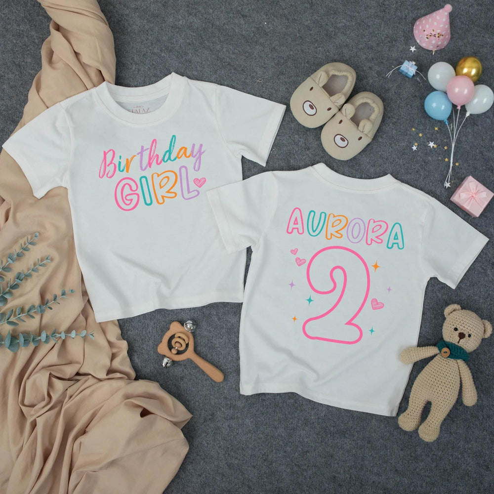 Personalized First Birthday Girl Outfit Bubble Romper with Pastel Design Custom Toddler T-shirt or Kids Party Clothes for Special Day