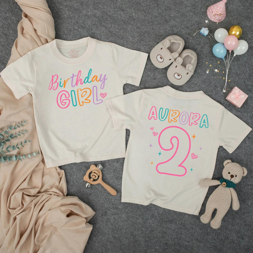 Personalized First Birthday Girl Outfit Bubble Romper with Pastel Design Custom Toddler T-shirt or Kids Party Clothes for Special Day