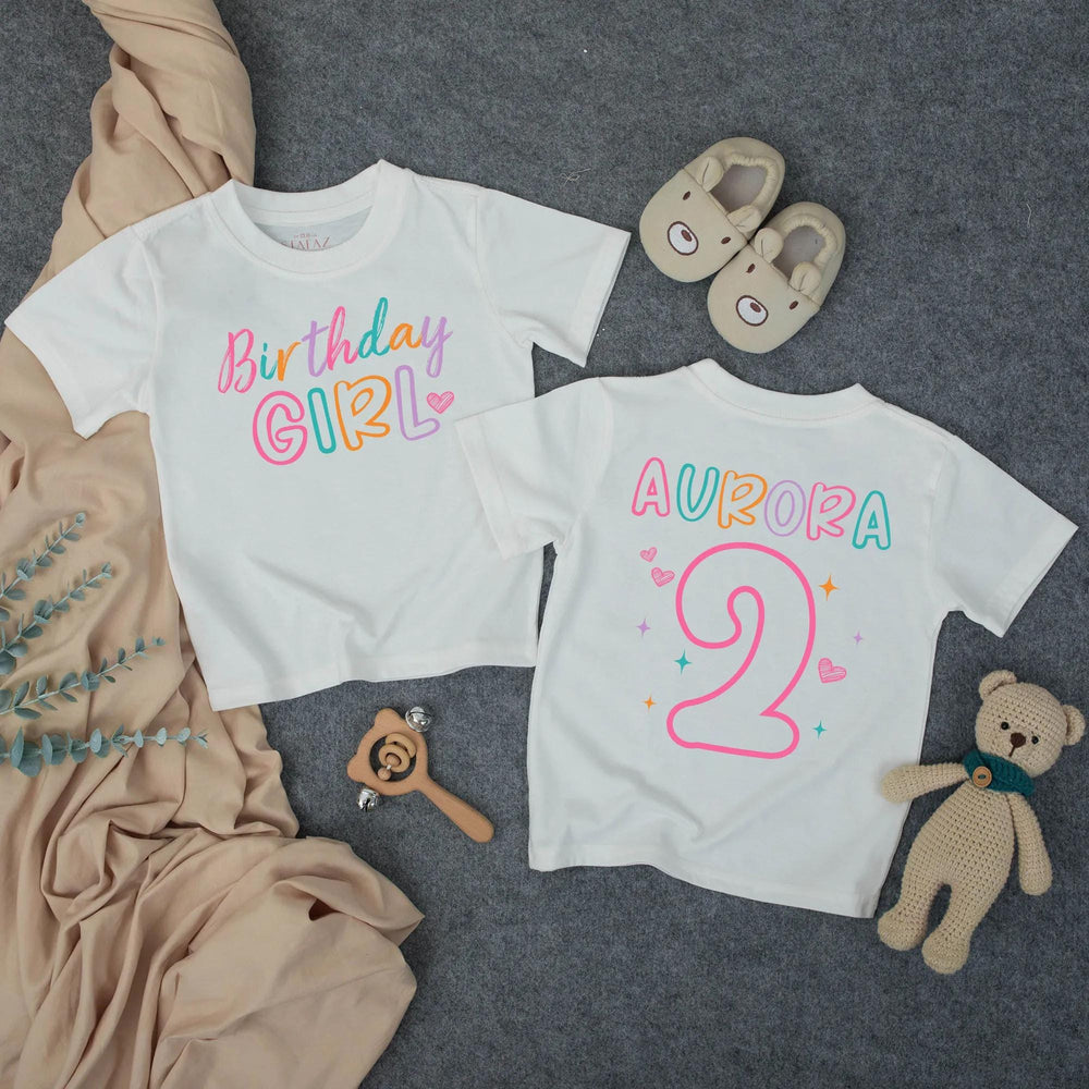 Personalized First Birthday Girl Outfit Bubble Romper with Pastel Design Custom Toddler T-shirt or Kids Party Clothes for Special Day