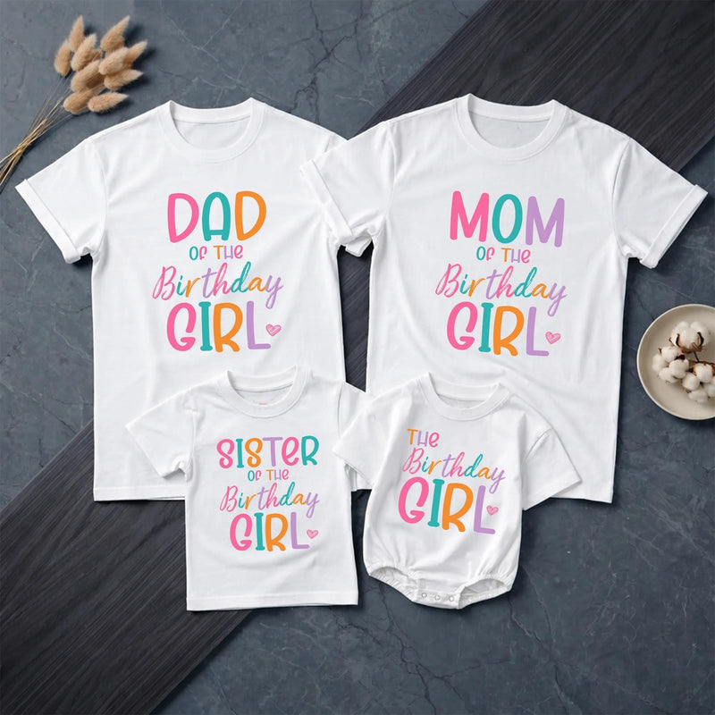 Personalized First Birthday Girl Outfit with Family Matching Shirts Vibrant Typography Custom Names Soft Cotton Baby Toddler Party Clothes