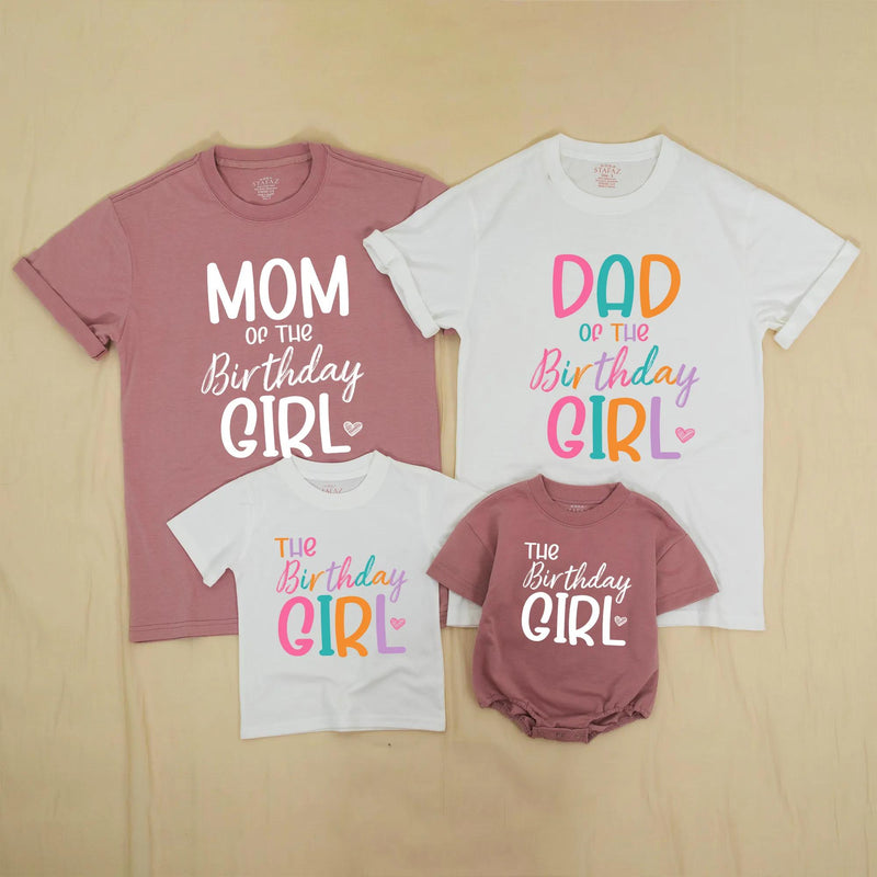 Personalized First Birthday Girl Outfit with Family Matching Shirts Vibrant Typography Custom Names Soft Cotton Baby Toddler Party Clothes