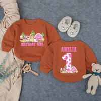 Personalized First Birthday Girl Romper with Barnyard Animals Design, Pink Cow Print Outfit Custom Name Baby Party Clothes Gift
