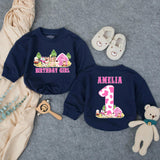 Personalized First Birthday Girl Romper with Barnyard Animals Design, Pink Cow Print Outfit Custom Name Baby Party Clothes Gift
