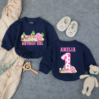 Personalized First Birthday Girl Romper with Barnyard Animals Design, Pink Cow Print Outfit Custom Name Baby Party Clothes Gift