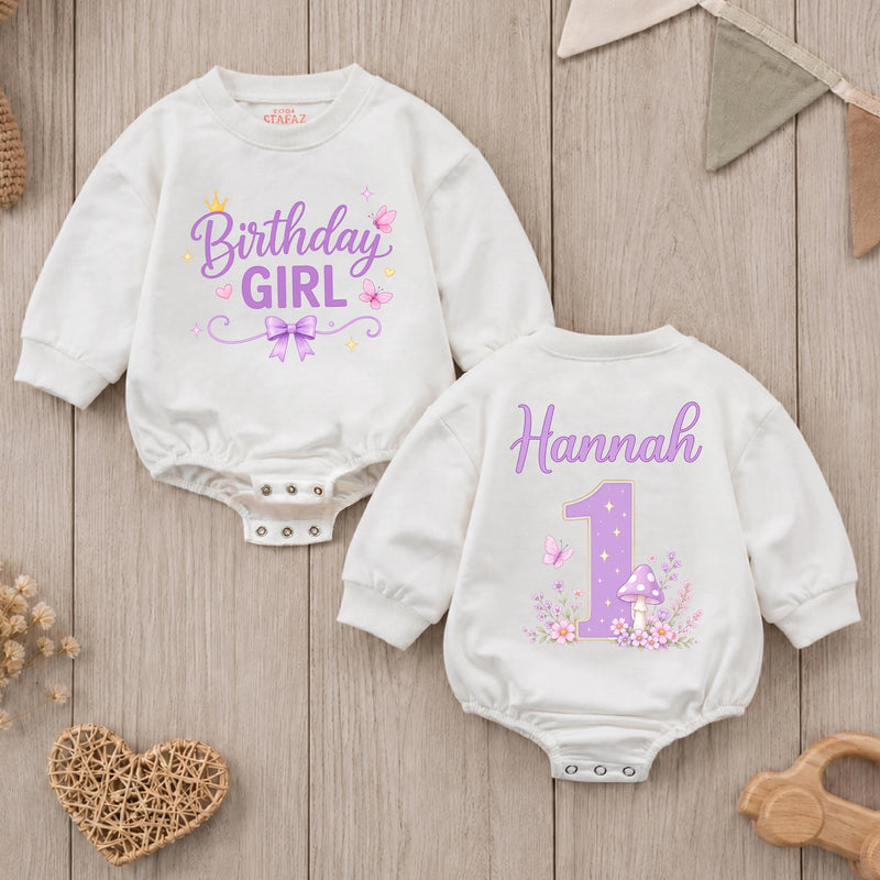 Personalized First Birthday Girl Romper with Fairy Theme Custom Name Cake Smash Outfit for Toddler Baby Girl Soft Cotton