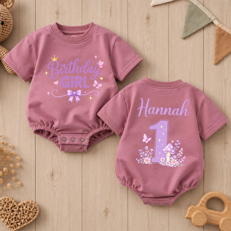Personalized First Birthday Girl Romper with Fairy Theme Custom Name Cake Smash Outfit for Toddler Baby Girl Soft Cotton