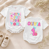 Personalized First Birthday Girl T-Shirt and Romper Set Custom It's Fun to Be One Cute Family Matching Outfits for Baby Toddler and Mom