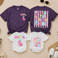 Personalized First Birthday Girl T-Shirt and Romper Set Custom It's Fun to Be One Cute Family Matching Outfits for Baby Toddler and Mom