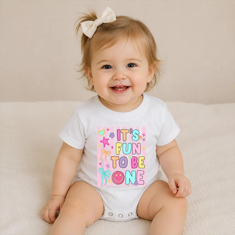 Personalized First Birthday Girl T-Shirt and Romper Set Custom It's Fun to Be One Cute Family Matching Outfits for Baby Toddler and Mom