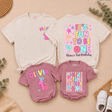Personalized First Birthday Girl T-Shirt and Romper Set Custom It's Fun to Be One Cute Family Matching Outfits for Baby Toddler and Mom